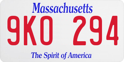 MA license plate 9KO294