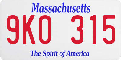 MA license plate 9KO315
