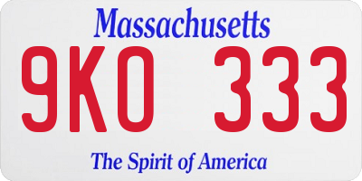 MA license plate 9KO333