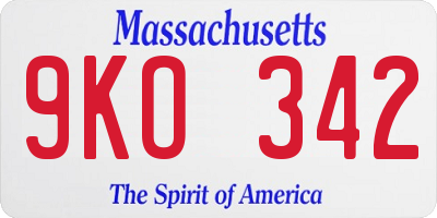MA license plate 9KO342