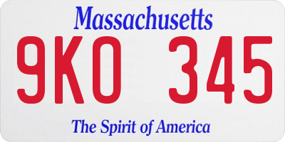MA license plate 9KO345