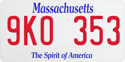 MA license plate 9KO353