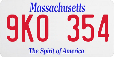 MA license plate 9KO354