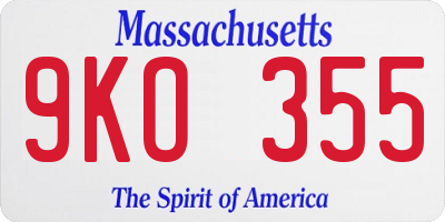 MA license plate 9KO355