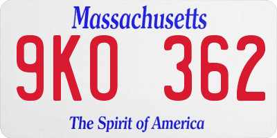 MA license plate 9KO362