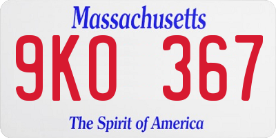 MA license plate 9KO367