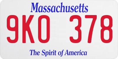 MA license plate 9KO378