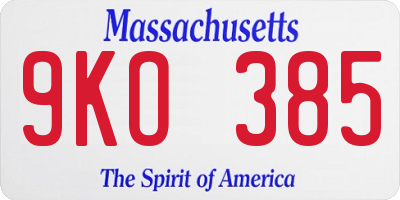 MA license plate 9KO385