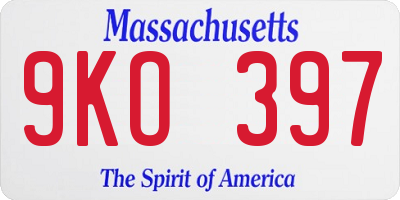 MA license plate 9KO397