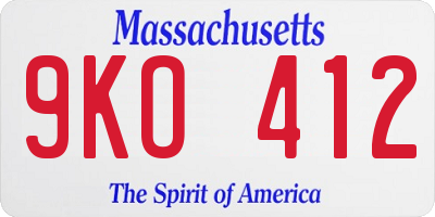MA license plate 9KO412