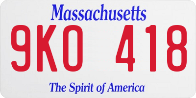 MA license plate 9KO418