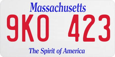 MA license plate 9KO423