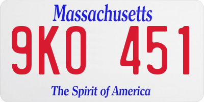 MA license plate 9KO451
