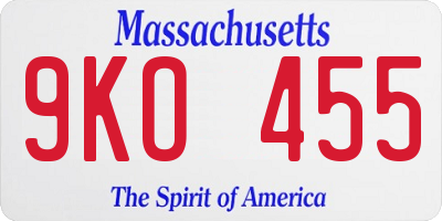 MA license plate 9KO455