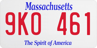 MA license plate 9KO461