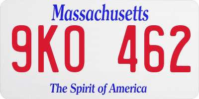 MA license plate 9KO462