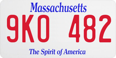 MA license plate 9KO482