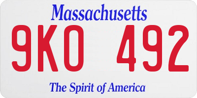 MA license plate 9KO492