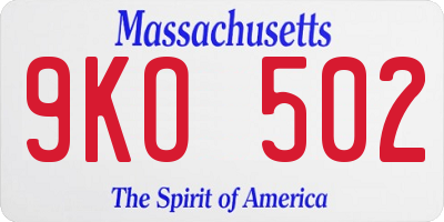 MA license plate 9KO502