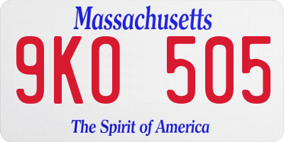 MA license plate 9KO505