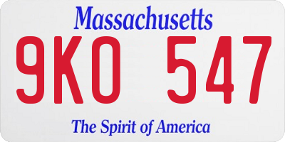 MA license plate 9KO547