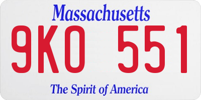 MA license plate 9KO551