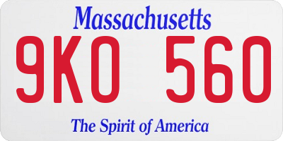 MA license plate 9KO560