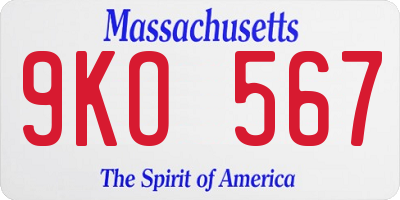 MA license plate 9KO567