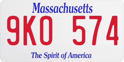 MA license plate 9KO574