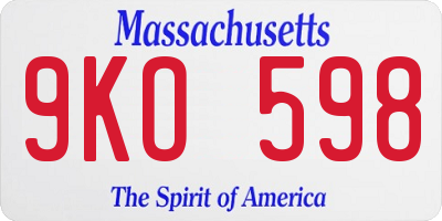 MA license plate 9KO598