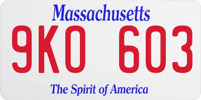 MA license plate 9KO603