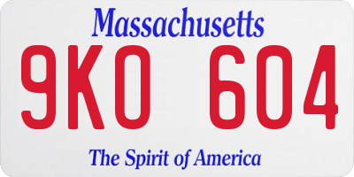 MA license plate 9KO604