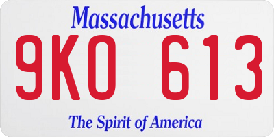 MA license plate 9KO613