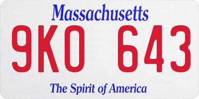 MA license plate 9KO643