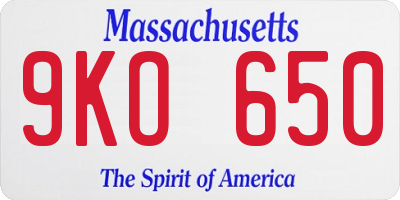 MA license plate 9KO650
