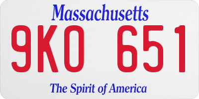 MA license plate 9KO651