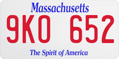 MA license plate 9KO652