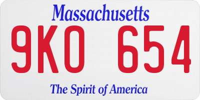 MA license plate 9KO654