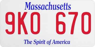 MA license plate 9KO670