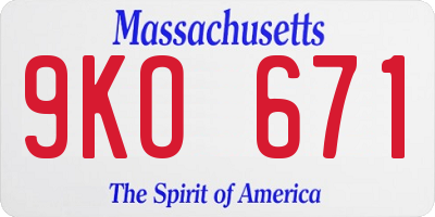 MA license plate 9KO671