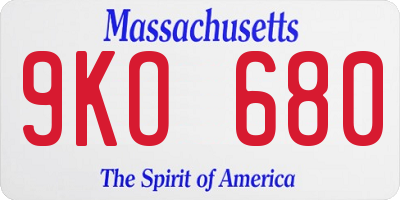 MA license plate 9KO680