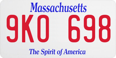 MA license plate 9KO698