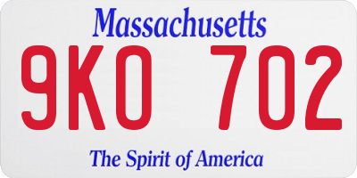 MA license plate 9KO702
