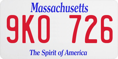 MA license plate 9KO726