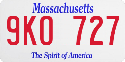 MA license plate 9KO727