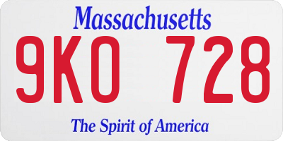MA license plate 9KO728