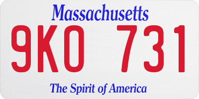 MA license plate 9KO731