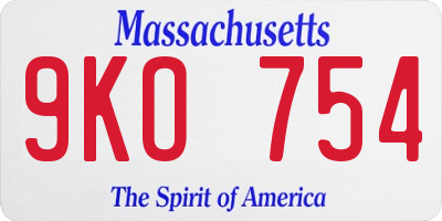MA license plate 9KO754