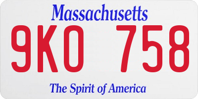 MA license plate 9KO758