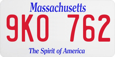 MA license plate 9KO762